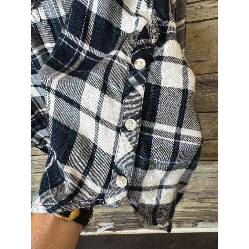 Lucky Brand Plaid Modal Popover Shirt M Medium Navy Green White High Low Hem - Picture 5 of 7